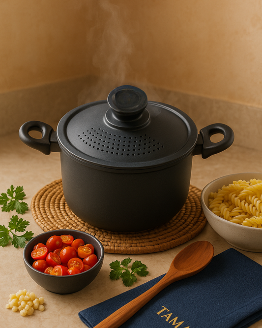 Pasta Pot with Locking Lid & Built-In Strainer – 4.7L (Black)
