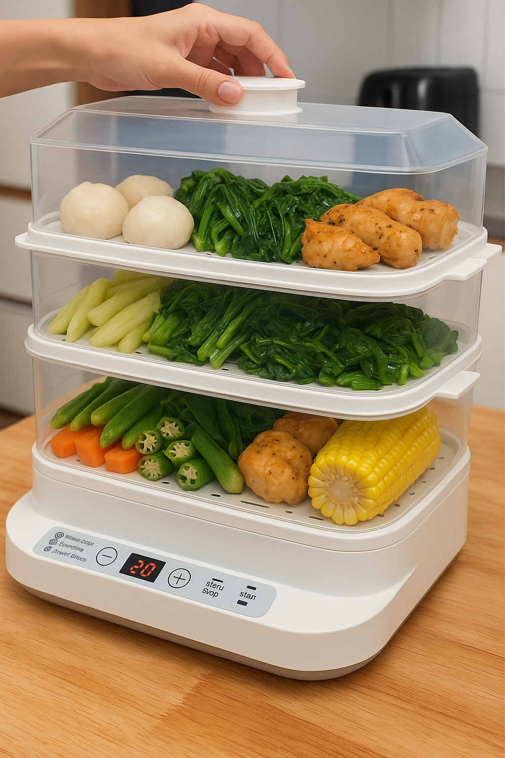 Load video: 3-Tier Electric Food Steamer – Compact and Healthy Cooking Appliance | Tamaré